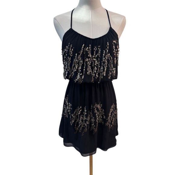 NWOT Parker Women's Black Sequin Spaghetti Strap Dress Size M - Picture 1 of 5